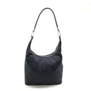 Gucci Big GG Canvas Leather Hobo Bag Black